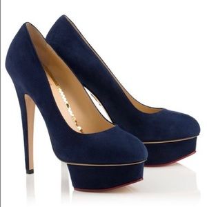 NIB Authentic Charlotte Olympia Dolly Navy Suede size 36.5